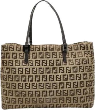 Fendi Pre-owned Tote Bags, female, Beige, Size: ONE SIZE Pre-owned Canvas Tote Bag