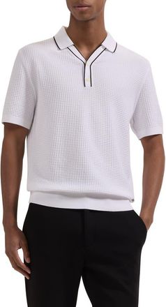 Bugatchi Waffle Stitch Polo Sweater in White at Nordstrom, Size Xx-Large
