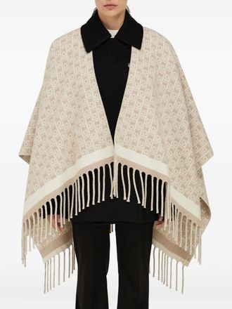 Ferragamo Gancini-pattern fringed cape - Neutrals