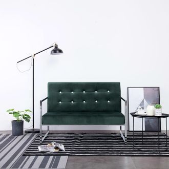 vidaXL Vidaxl - Sof&aacute; 2 Plazas Con Reposabrazos Cromados Terciopelo Verde Oscuro