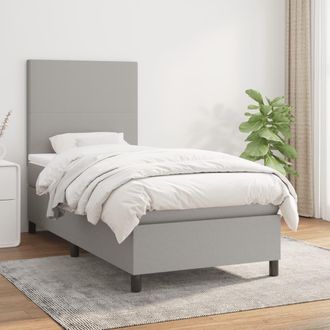 vidaXL Cama Box Spring Con Colch&oacute;n Tela Gris Claro 90x190 Cm Vidaxl