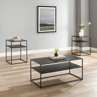 Crosley Furniture Braxton 3Pc Coffee Table Set Matte Black - Coffee Table & 2 End Tables