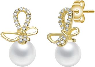 Rachel Glauber 14K Plated 5Mm Pearl Cz Drop Earrings