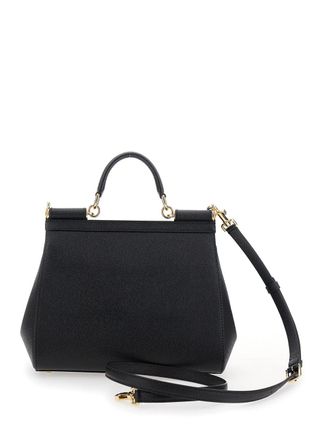 Dolce & Gabbana Womens Handbag Sicily Black Leather Cotton Handbags Hand Bags