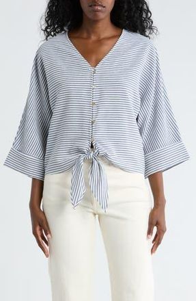 Chenault Tie Front Seersucker Top in Navy/White at Nordstrom Rack, Size X-Large