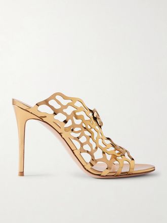 Gianvito Rossi Mule In Pelle Metallizzata Tagliata Al Laser 95 - Oro
