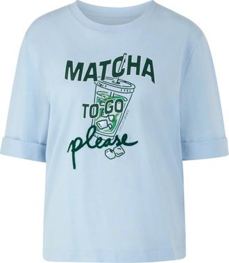 Marc Cain Shirt met Matcha-print Rethink Together - Dames - T-shirts - Blauw - L - Katoen - Tops