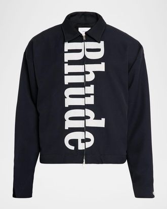 Rhude Mens Logo Twill Wool Full-Zip Shirt Jacket