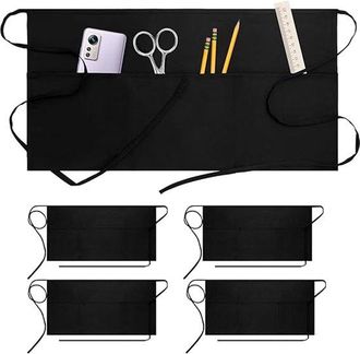 OEM Delantal Con Bolsillos, 4 Piezas, Con 3 Bolsillos, Impermeable, Talla &Uacute;nica, Delantal De Servicio, Delantal De Camarero, 60x31,5 Cm, Negro