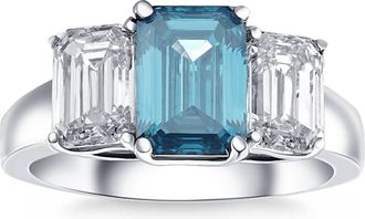 Pompeii3 4.50Ct Blue & White Emerald Cut Engagement Ring 14k White Gold Lab Grown Size: 7