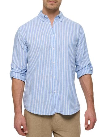 Indicode Langarmhemd INDICODE INBrayden, Herren, Gr. XXL, N-Gr, gelb (moonlight), Web, Obermaterial: 55% Baumwolle, 45% Leinen, gestreift, regular fit normal, 