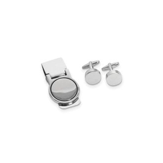 Diamond2Deal Silver-plated Circular Design Engravable Cuff Link and Money Clip Set