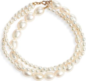 Poppy Finch Baroque Keshi Pearl Layered Necklace in 14K Yellow Gold at Nordstrom, Size 16