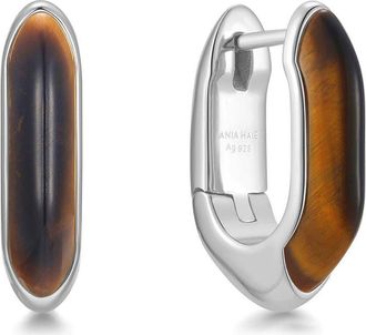 Ania Haie Tigers Eye Huggie Hoop Earrings in Silver at Nordstrom