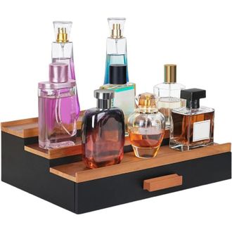 OEM Organizador De Madera Maciza Para Perfumes Y Accesorios - Bandeja De 3 Niveles Con Caj&oacute;n Para Ba&ntilde;o, Afeitado Y Almacenamiento - Ulisem
