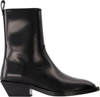 Aeyde Luis 35 mm enkellaars met vierkante neus en blokhak - Dames - Schoenen - Zwart - Maat: 35 EU Leer