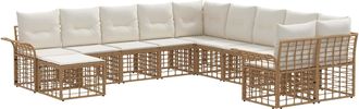vidaXL Conjunto De Sof&aacute;s De Exterior 11 Uds. Natural Y Crema Poli&eacute;ster Vidaxl