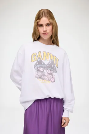 Ganni White Long-sleeve T-shirt with Mushroom Teddy - Size XXS Organic Cotton