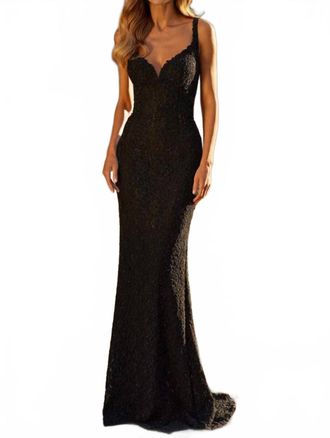 La Femme Womens Fitted Lace Overlay Embellished Prom Dress In Black