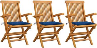vidaXL Sillas De Jard&iacute;n 3 Uds Madera Teca Con Cojines Azul Real Vidaxl