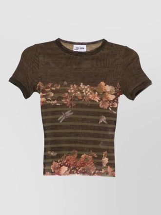 Jean Paul Gaultier short sleeves round neck floral striped top