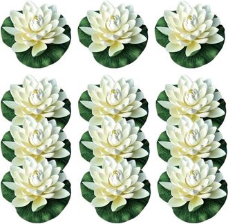 OEM Flores De Loto Artificiales Flotantes De Espuma Con Adornos De Nen&uacute;fares, Color Blanco Marfil, Perfectas Para Patio, Estanque, Piscina, Acuario, Hogar