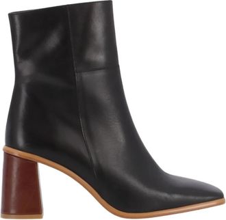 Alohas West Vintage Zwarte Leren Enkellaarzen - Dames - Laarzen met Hak - Zwart - 41 EU - Leer - Schoenen