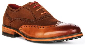 Justinreess England Noble Mens Nubuck Leather Shoes, Soft Brogue Design with Elegant Two Tone Finish (Brown, UK 8)