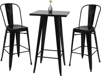 Hhg Set tavolo 2x sedie sgabelli bar design industriale 866 metallo nero