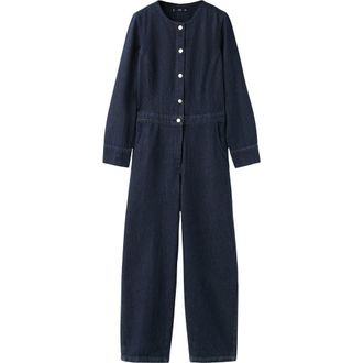Mango Long Sleeve Denim Jumpsuit in Dark Blue at Nordstrom, Size X-Small