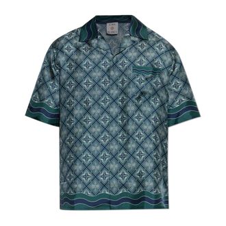 Casablanca Short Sleeve Shirts, male, Green, Size: 2XL Silk Shirt With Pocket