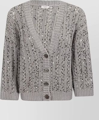PESERICO womens cotton knitwear v neck sequin