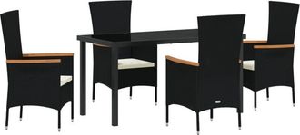 vidaXL Garden Dining Set with Cushion 5 pcs Black Poly rattan Vidaxl
