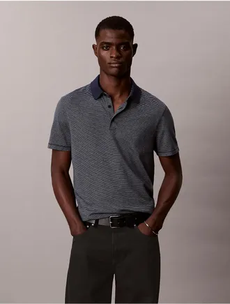 Calvin Klein Mens Supima Cotton Stripe Polo Shirt - Blue - 2XL