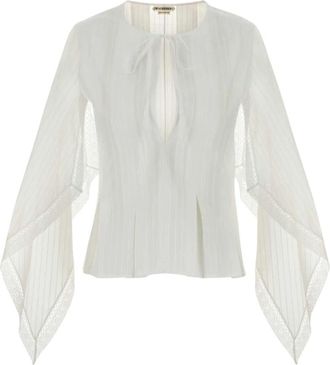 J.W.Anderson Top met gedrapeerde mouwen - Dames - Blouses - Wit - 2XS - Katoen - Overhemden