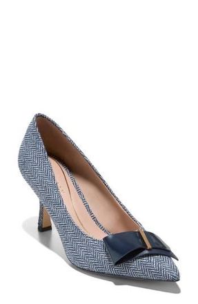 Cole Haan Felicia Bow Pointed Toe Pump in Midnight Moon Herringbone at Nordstrom Rack, Size 8.5