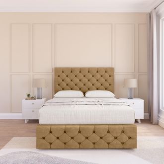 Sloomy Watson Plush Bed Set, No Drawers Mattress & 54 Headboard in Light Brown | Size: Small Single