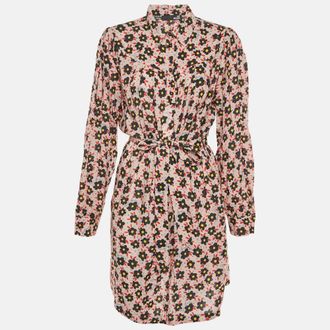Love Moschino Light Pink Floral Print Lurex Long Sleeves Mini Dress