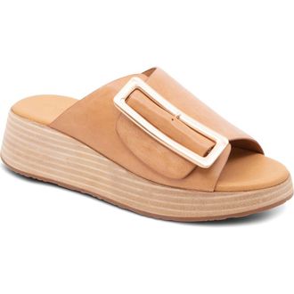 Chocolat Blu Ela Platform Wedge Slide Sandal in Camel Leather at Nordstrom, Size 9.5