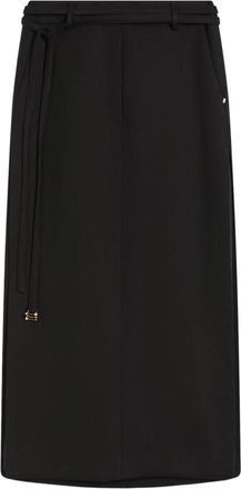 Sportmax Zwarte Rok met Dubbele Wikkelriem - Dames - Midirokken - Zwart - S - Katoen - Rokken