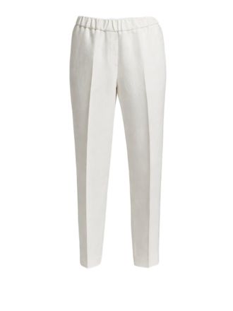 PESERICO Straight White Trousers With Elastic Waistband And Subtle Accent
