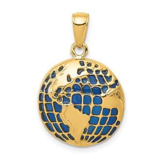 Diamond2Deal 14k Yellow Gold Blue Enameled Globe Pendant
