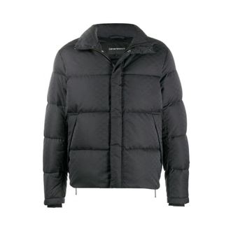 Emporio Armani Winter Jackets, male, Black, M, Black Down Jacket with Logo Design