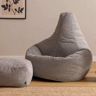 Icon Brand Puf grande xl con reposapi&eacute;s cuadrado de pana gris claro