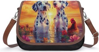 Generic Dalmatian Dogs And Chicken Crossbody Bag Womens Handbag PU Message Bags Shoulder Purse with Adjustable Strap