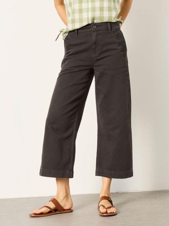 Fat Face FatFace Hove Grey Embroidered Wide Leg Crop Trouser