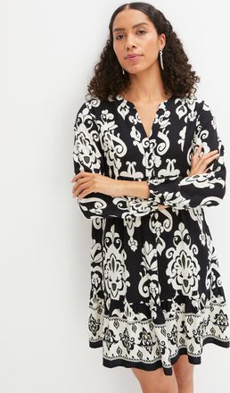 Bonprix Tunikakleid BONPRIX, Damen, Gr. 40, N-Gr, schwarz (schwarz, wollwei&szlig; bedruckt), Obermaterial: 100% Viskose, A-Linie, Kleider Tunikakleid, f&uuml;r besonder