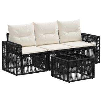 vidaXL Conjunto De Sof&aacute;s De Jard&iacute;n 4 Pcs Negro Y Blanco Crema Vidaxl
