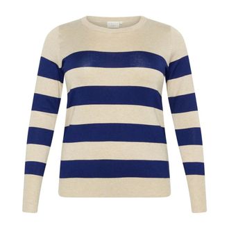 Kaffe Curve Jersey de Punto a Rayas Azul/Gris Mel. - Knitwear - Mujer - Multicolor - XL