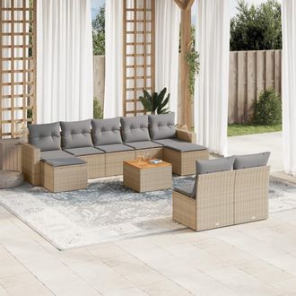 vidaXL Juego De Sof&aacute;s Jard&iacute;n Con Cojines Beige 10 Pzas Rat&aacute;n Sint&eacute;tico Vidaxl